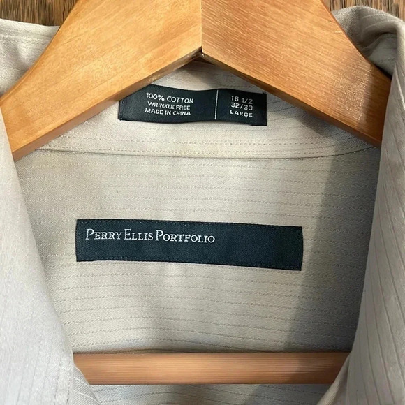 Tan Perry Ellis Button Down Dress Shirt - Picture 3 of 4